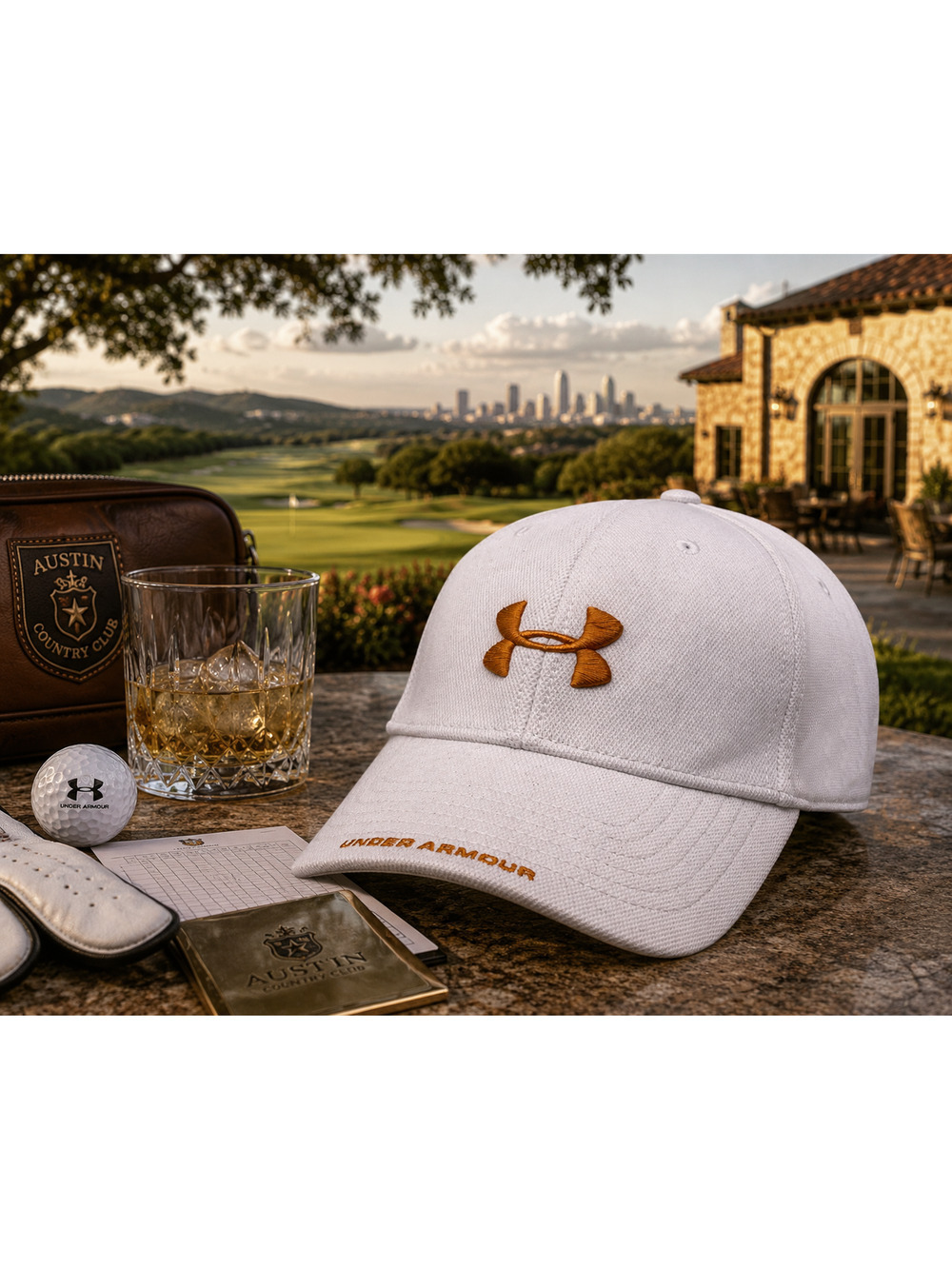 Under Armour White Fitted Performance Hat Cap Burnt Orange Logo UT Size L